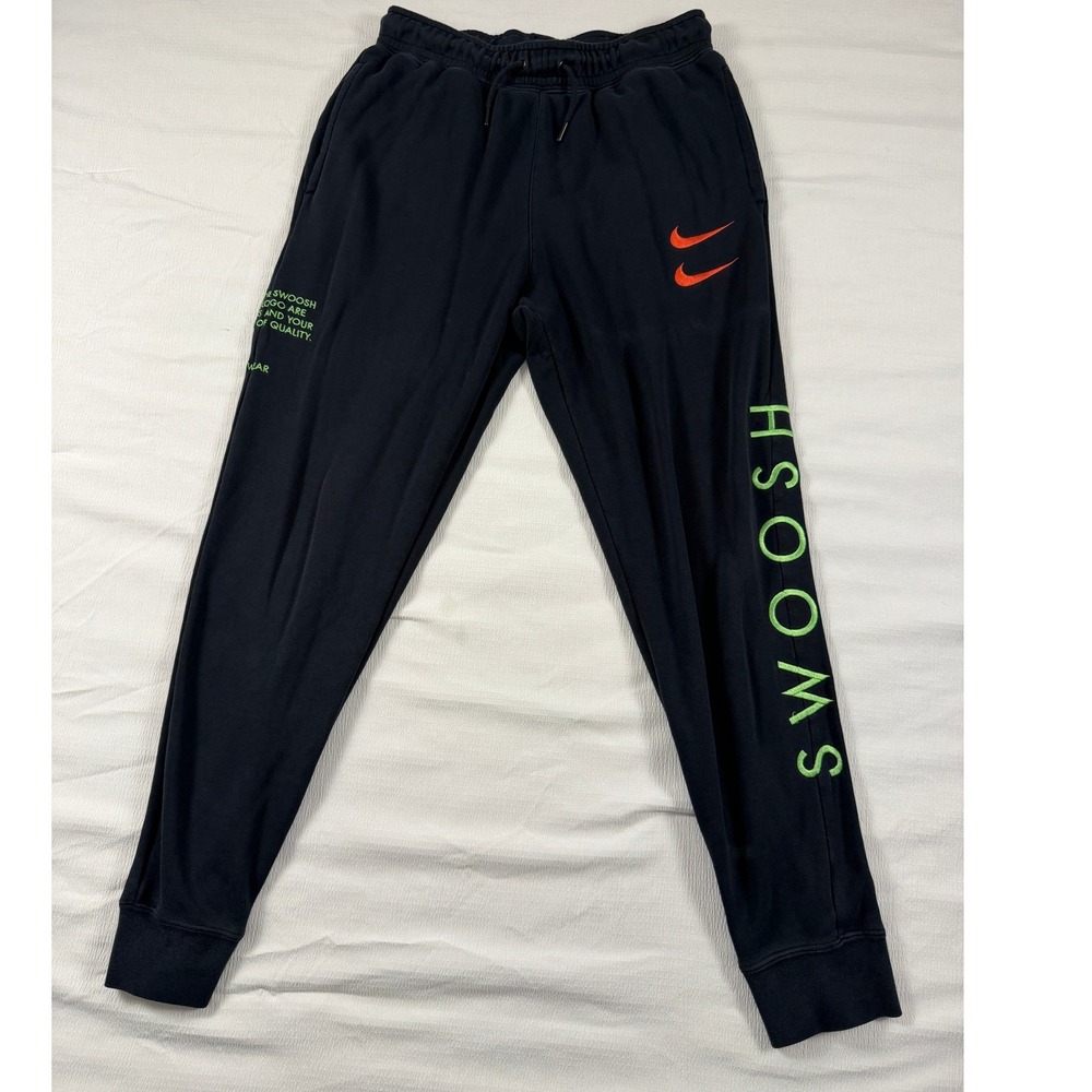 Nike Sportswear Mens S Black Joggers Embroidered Colorful Double Swoosh Fleece